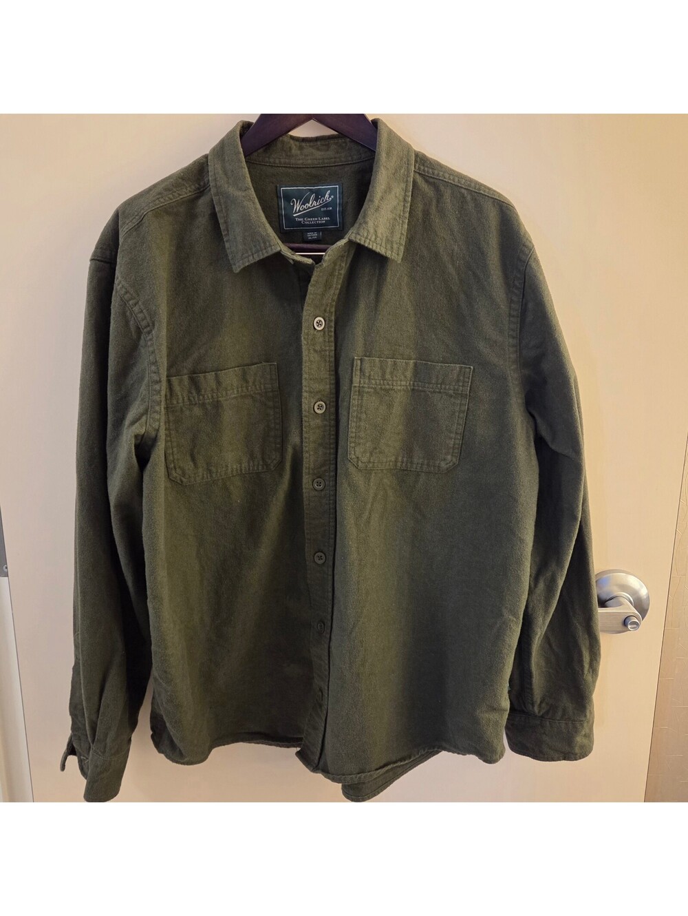 Woolrich Green Label Chamois Shirt Men's XL Olive Green 2 Pocket Button Up